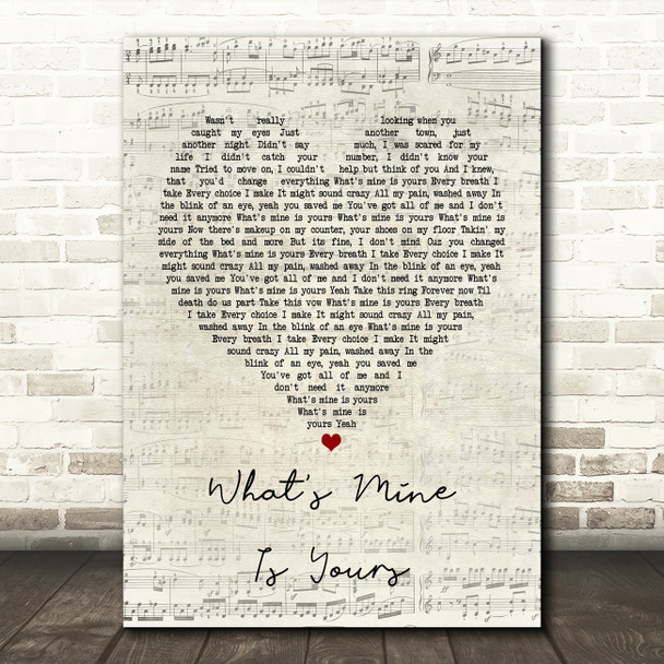 Kane Brown What's Mine Is Yours Script Heart Song Lyric Print