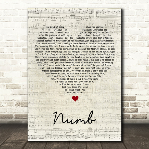 Linkin Park Numb Script Heart Song Lyric Print