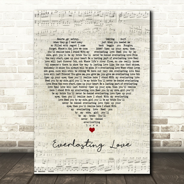 Love Affair Everlasting Love Script Heart Song Lyric Print