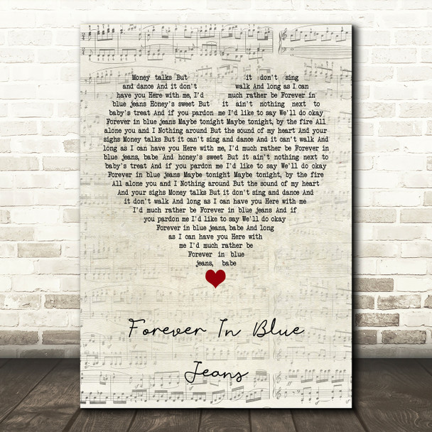 Neil Diamond Forever In Blue Jeans Script Heart Song Lyric Print