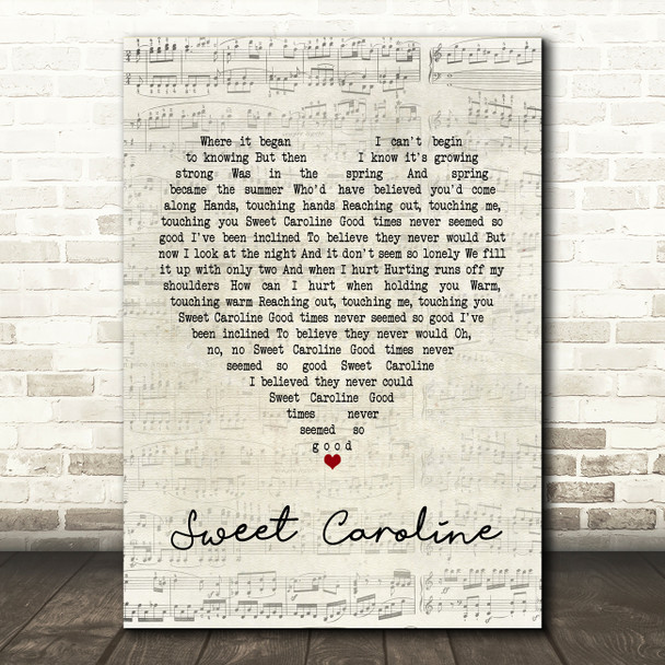 Neil Diamond Sweet Caroline Script Heart Song Lyric Print