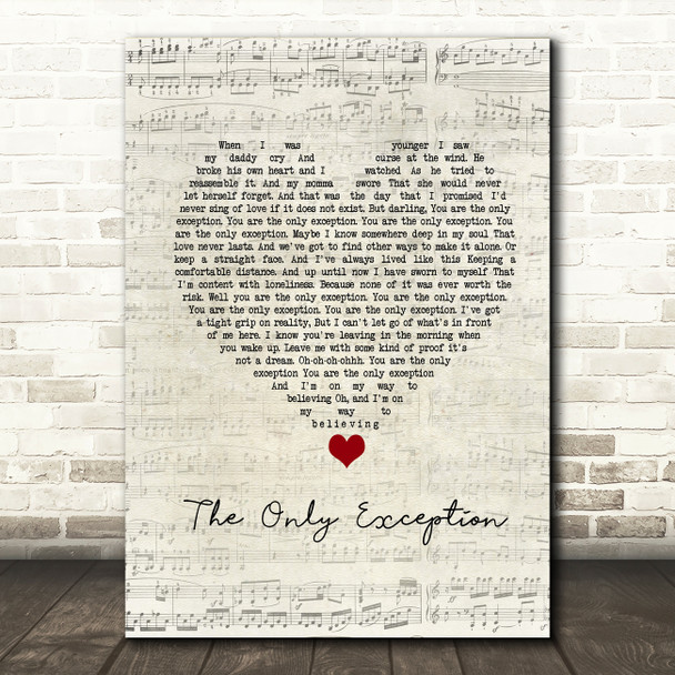Paramore The Only Exception Script Heart Song Lyric Print