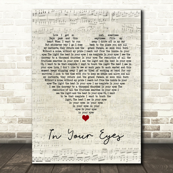 Peter Gabriel In Your Eyes Script Heart Song Lyric Print