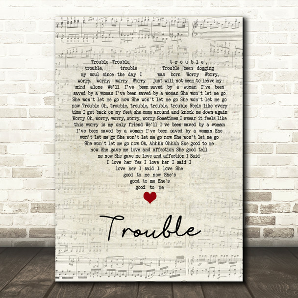 Ray LaMontagne Trouble Script Heart Song Lyric Print