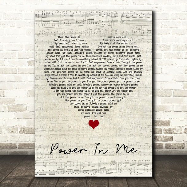 Rebecca Lawrence Power In Me Script Heart Song Lyric Print