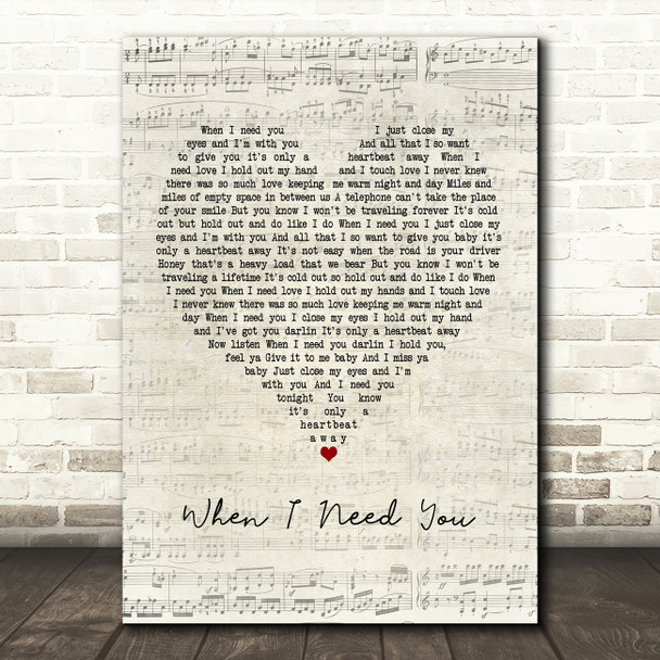 Rod Stewart When I Need You Script Heart Song Lyric Print