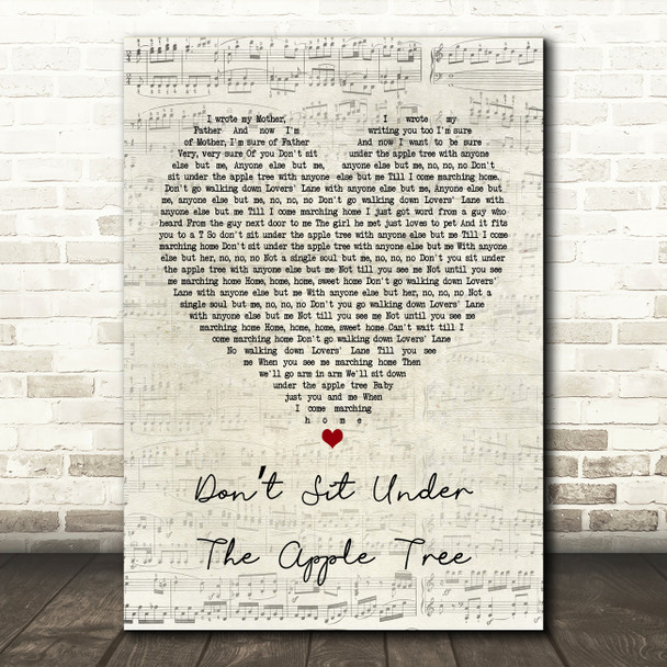 The Andrews Sisters Don't sit under the Apple tree Script Heart Song Lyric Print