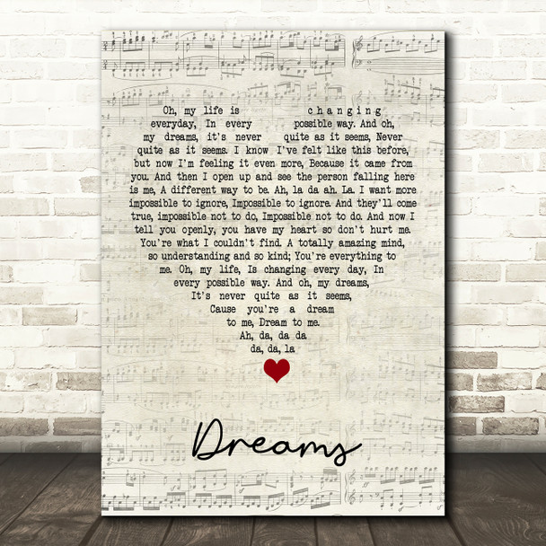 The Cranberries Dreams Script Heart Song Lyric Print