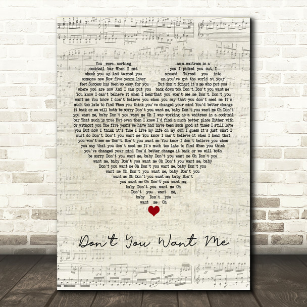 The Human League Don't You Want Me Script Heart Song Lyric Print