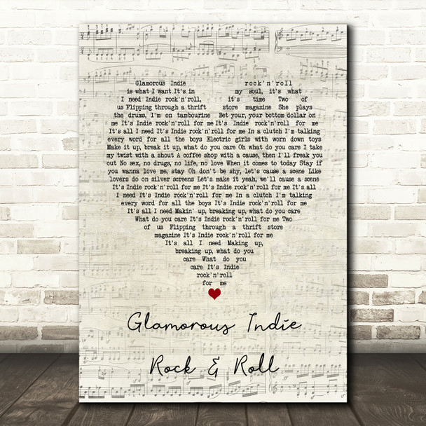 The Killers Glamorous Indie Rock & Roll Script Heart Song Lyric Print