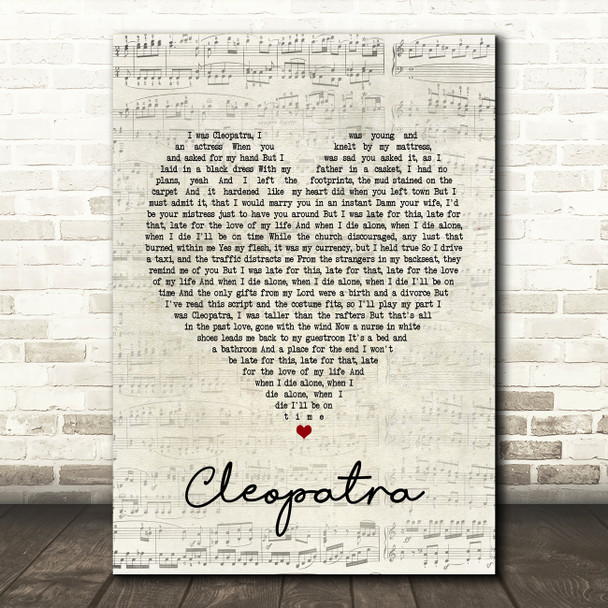 The Lumineers Cleopatra Script Heart Song Lyric Print