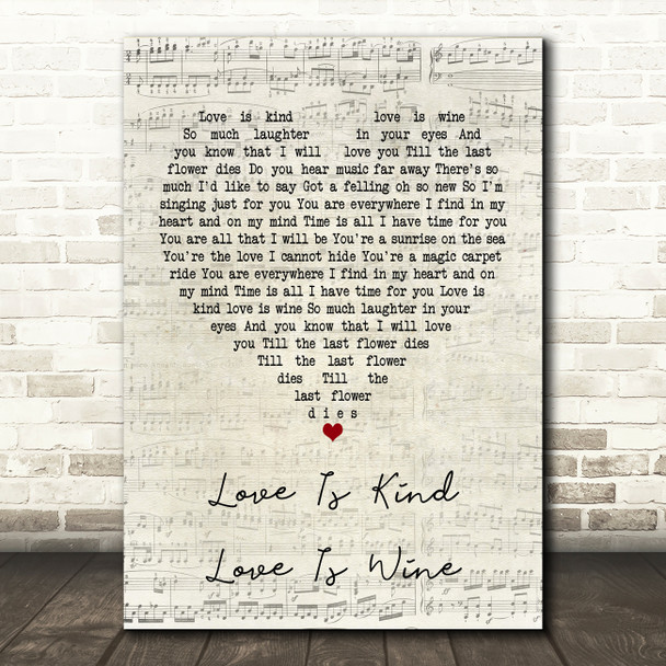 The Seekers Love Is Kind Love Is Wine Script Heart Song Lyric Print