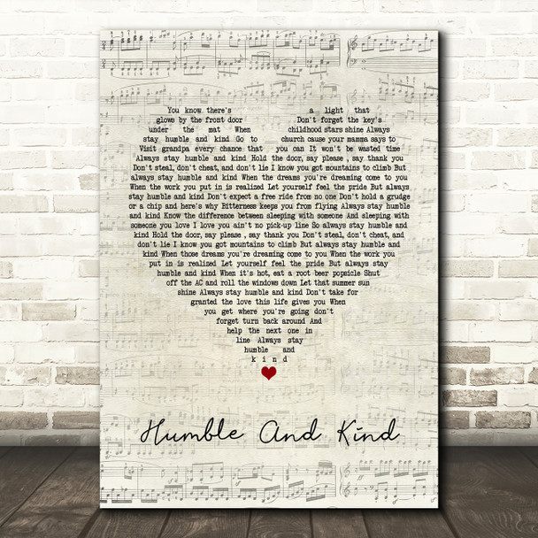 Tim McGraw Humble And Kind Script Heart Song Lyric Print