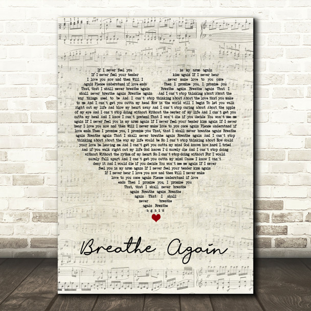 Toni Braxton Breathe Again Script Heart Song Lyric Print