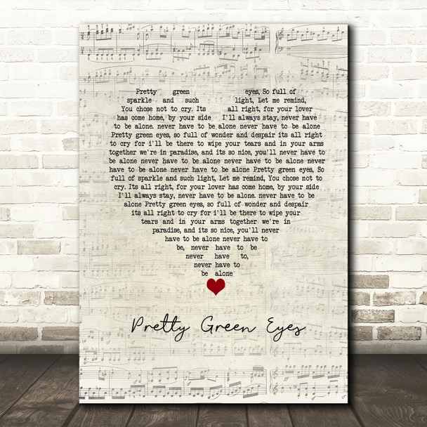 Ultrabeat Pretty Green Eyes Script Heart Song Lyric Print