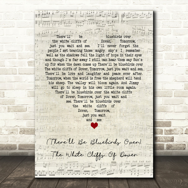 Vera Lynn (There'll Be Bluebirds Over) The White Cliffs Of Dover Script Heart Song Lyric Print