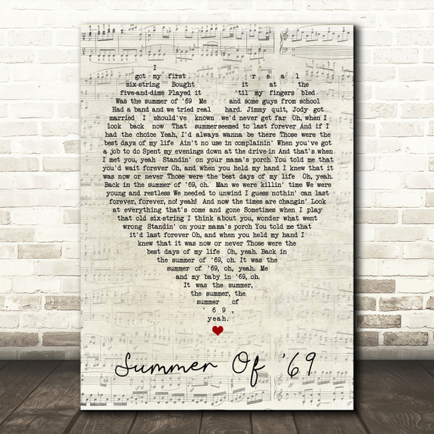 Summer Of '69 Bryan Adams Script Heart Quote Song Lyric Print