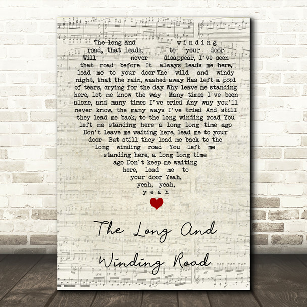 The Long And Winding Road The Beatles Script Heart Quote Song Lyric Print