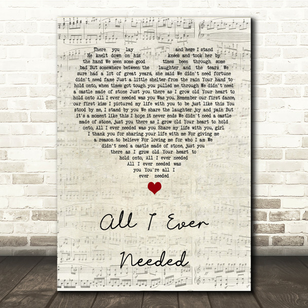 Bret Michaels All I Ever Needed Script Heart Song Lyric Print