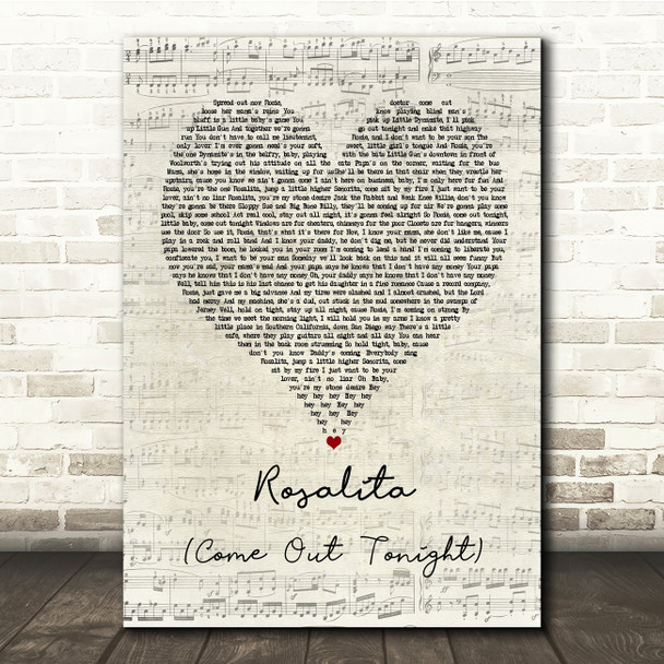 Bruce Springsteen Rosalita (Come Out Tonight) Script Heart Song Lyric Print