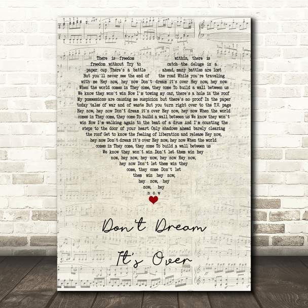 Crowded House Don't Dream It's Over Script Heart Song Lyric Print
