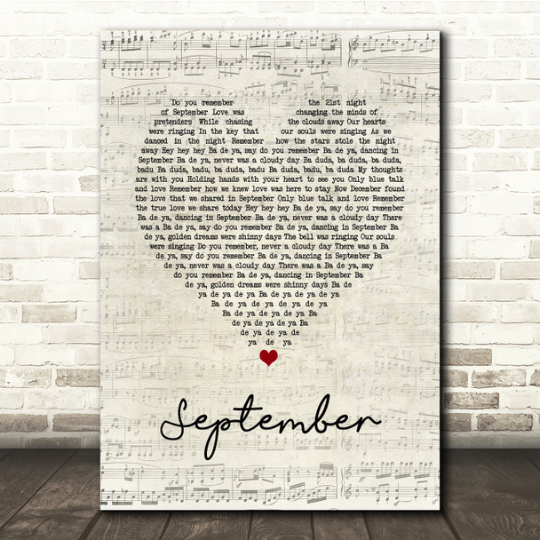 Earth, Wind & Fire September Script Heart Song Lyric Print