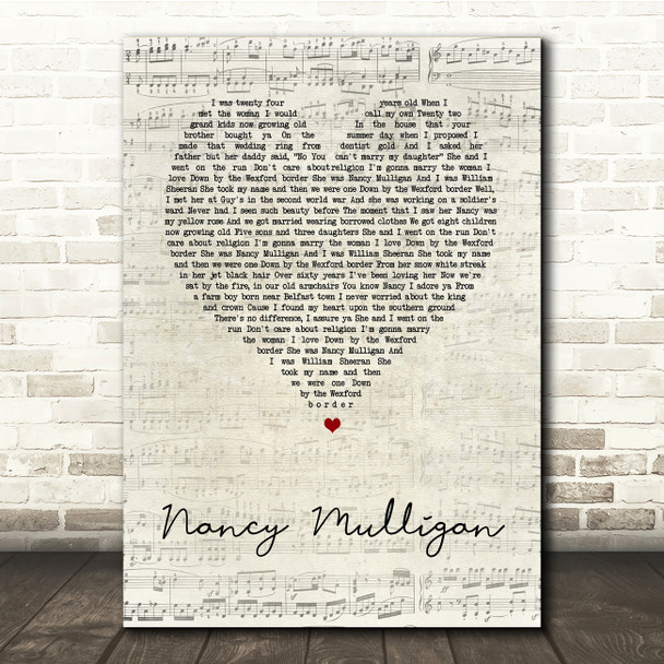 Ed Sheeran Nancy Mulligan Script Heart Song Lyric Print