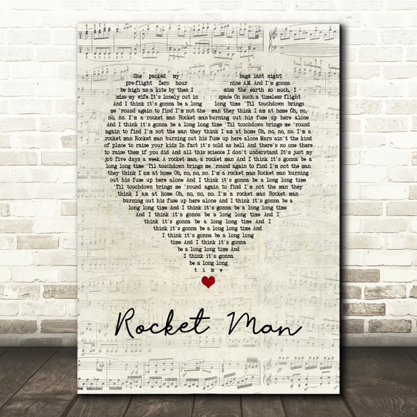 Elton John Rocket Man Script Heart Song Lyric Print