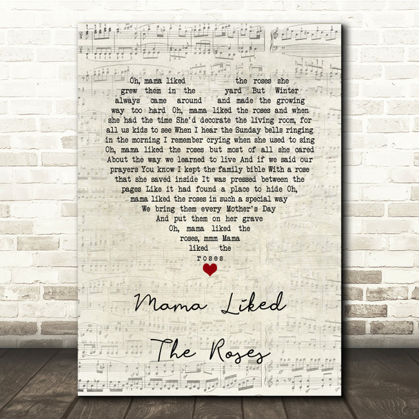 Elvis Presley Mama Liked The Roses Script Heart Song Lyric Print
