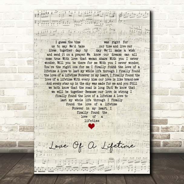 Firehouse Love of a Lifetime Script Heart Song Lyric Print