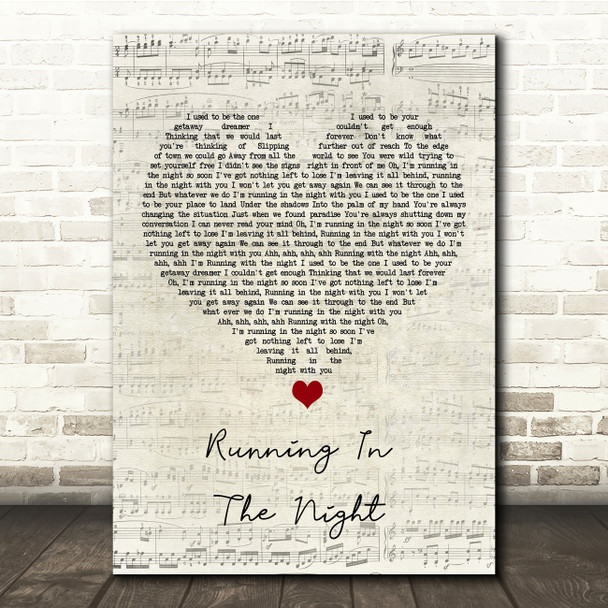 FM84 Running In The Night Script Heart Song Lyric Print