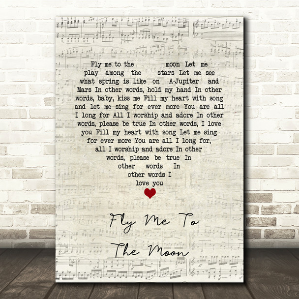 Frank Sinatra Fly Me To The Moon Script Heart Song Lyric Print