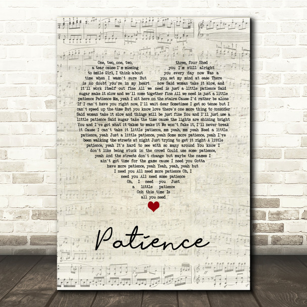 Guns N Roses Patience Script Heart Song Lyric Print
