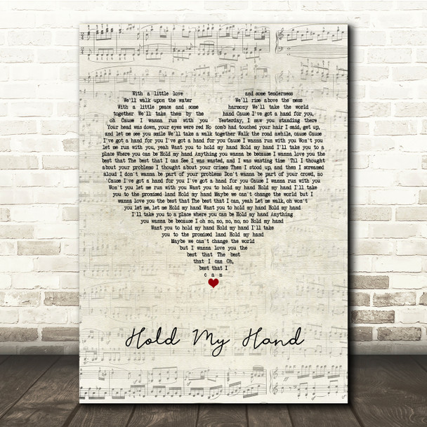 Hootie & the Blowfish Hold My Hand Script Heart Song Lyric Print
