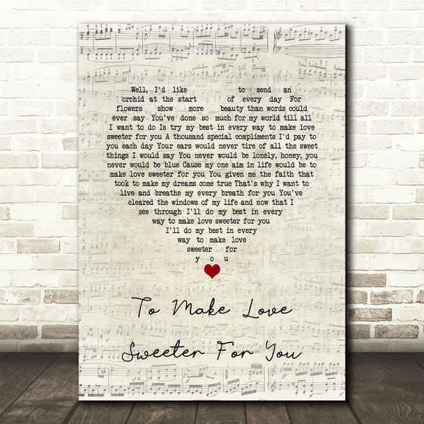 Jerry Lee Lewis To Make Love Sweeter For You Script Heart Song Lyric Print