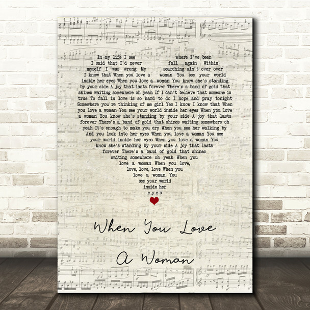 Journey When You Love A Woman Script Heart Song Lyric Print