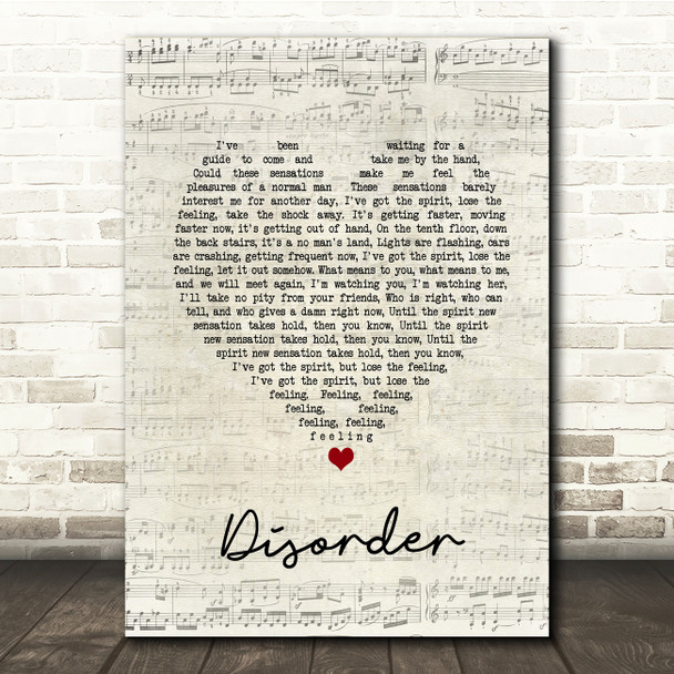 Joy Division Disorder Script Heart Song Lyric Print