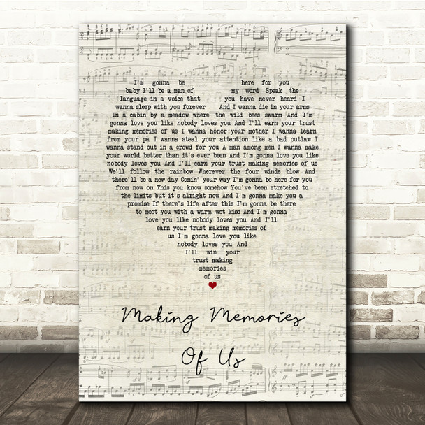 Keith Urban Making Memories Of Us Script Heart Song Lyric Print