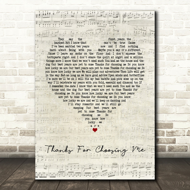 Lucy Spraggan Thanks For Choosing Me Script Heart Song Lyric Print