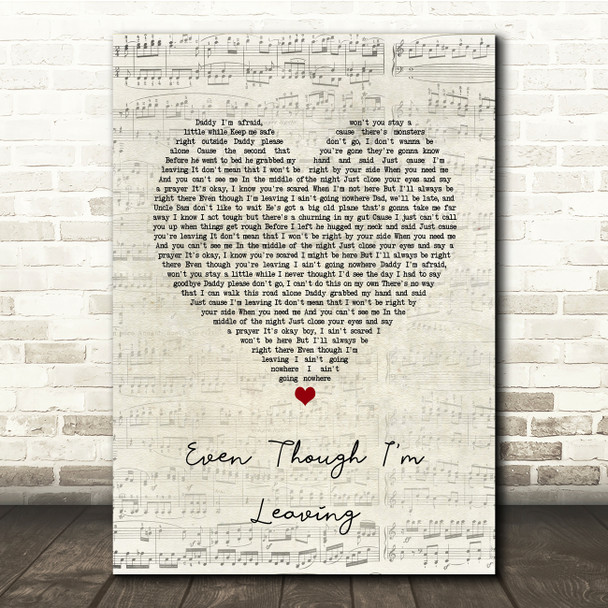 Luke Combs Even Though I'm Leaving Script Heart Song Lyric Print