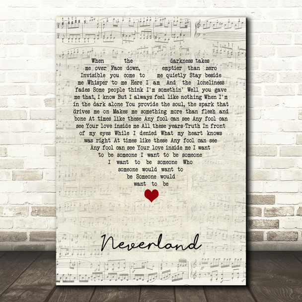 Marillion Neverland Script Heart Song Lyric Print