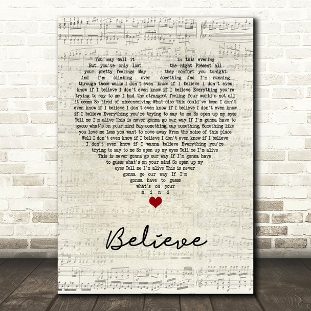 Mumford & Sons Believe Script Heart Song Lyric Print