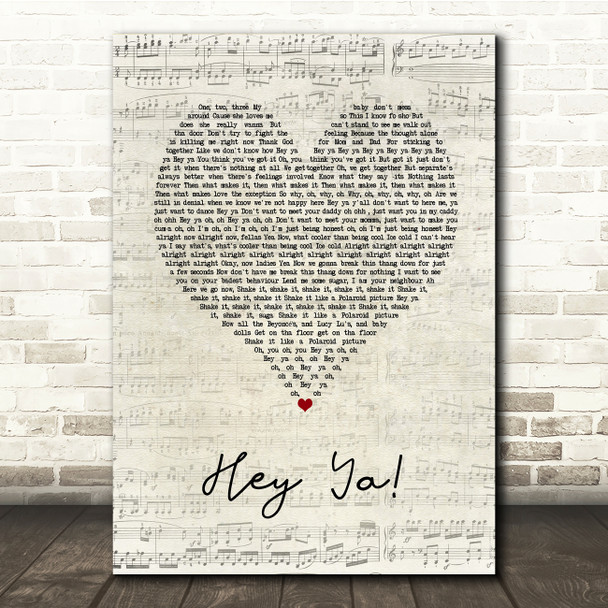 OutKast Hey Ya! Script Heart Song Lyric Print