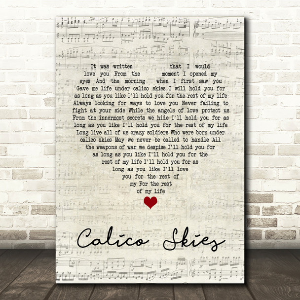 Paul McCartney Calico Skies Script Heart Song Lyric Print