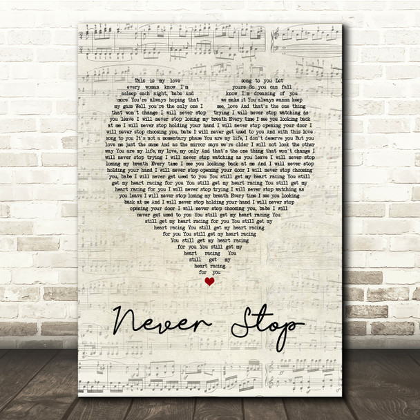 SafetySuit Never Stop Script Heart Song Lyric Print
