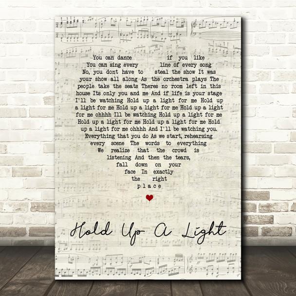 Take That Hold Up A Light Script Heart Song Lyric Print