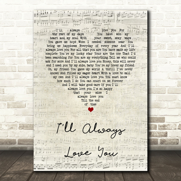 Taylor Dayne I'll Always Love You Script Heart Song Lyric Print