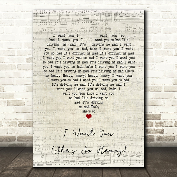The Beatles I Want You (She's So Heavy) Script Heart Song Lyric Print