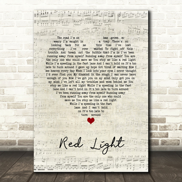 The Dualers Red Light Script Heart Song Lyric Print