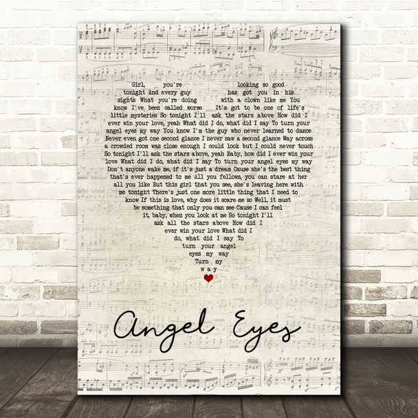 The Jeff Healey Band Angel Eyes Script Heart Song Lyric Print